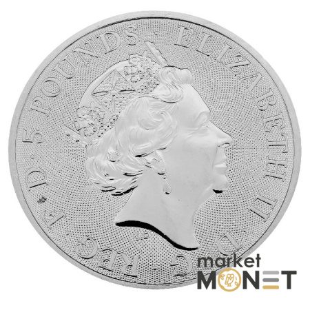 Срібна монета 5 фунтів 2021 Великобританія 999 2 Oz Звірі королеви