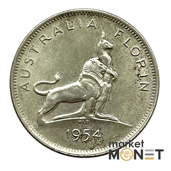 Срібна монета 1 флорін 1954 року Австралія 500 11.31 г. Королівський візит