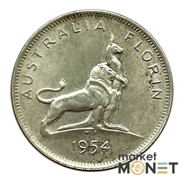 Срібна монета 1 флорін 1954 року Австралія 500 11.31 г. Королівський візит