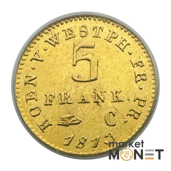 Золота монета 5 франків 1813 С Вестфалія у слабі MS61