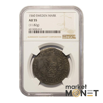 Срібна монета 1 марка 1560 Швеція в слабі AU 55