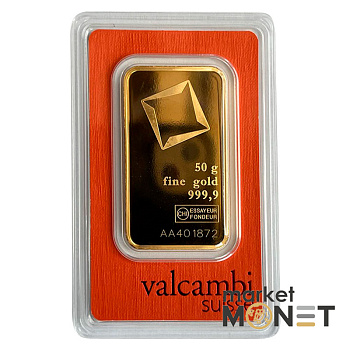 Золотий злиток 50 грам valcambi suisse